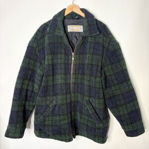 Vintage Fleece Jacket Zip Up Free Country Insulated Plaid Green Blue Adult Large